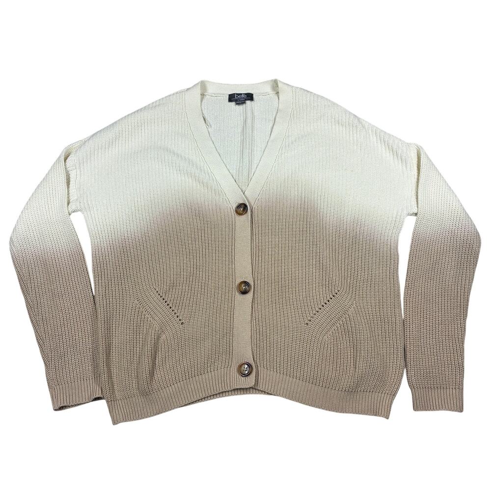 Belle by Belldini Cardigan Womens XL Ivory/Tan Ombre Button Front Loose Sweater